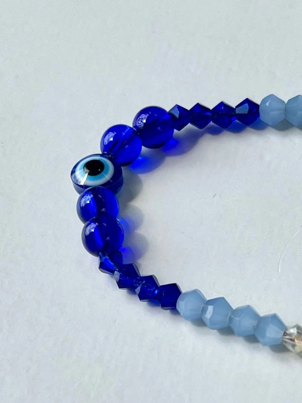 🧿 Blue “Evil Eye” Bracelet - Glass Beads, Swarovski Crystals & Silver-Tone Metal